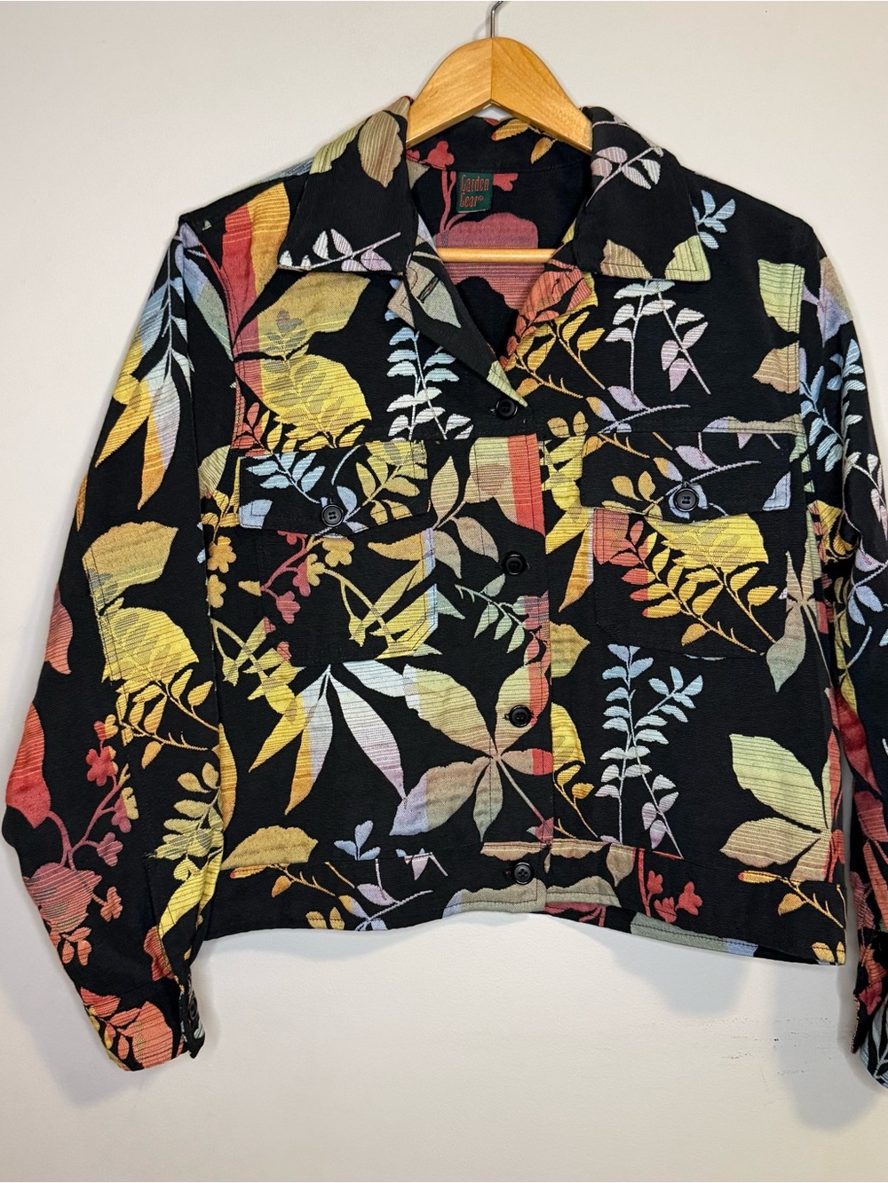 Garden Gear Made in USA Floral Print Black Cropped Jacket sz Small/Medium